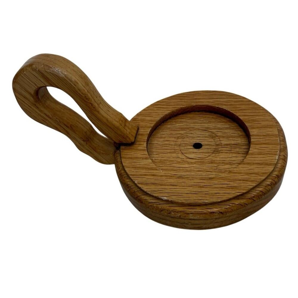 SKU3173 Handmade Wooden Candle Holder with Handle by Leo Anderson About 5" Round